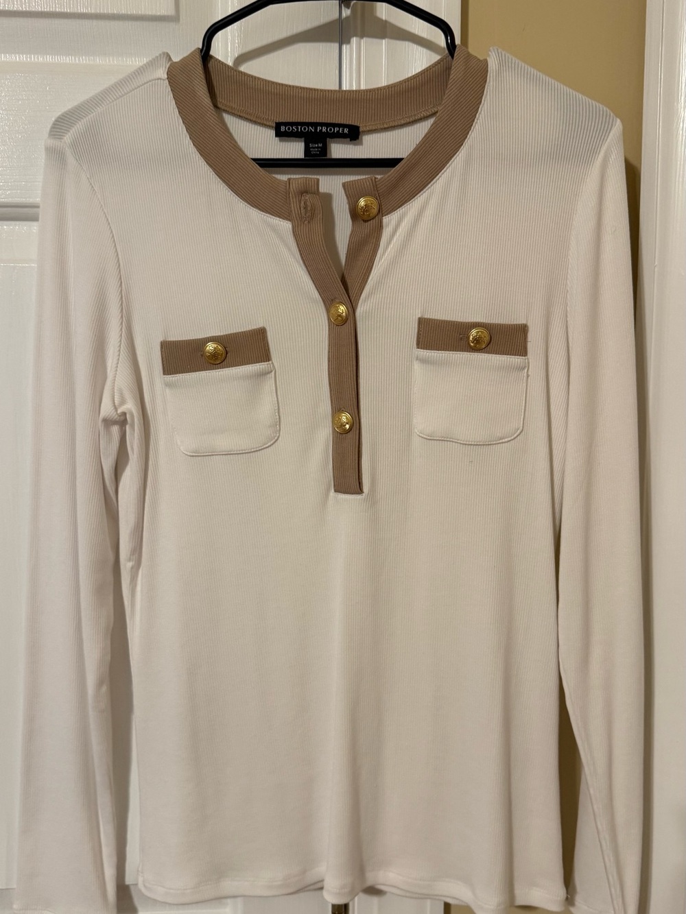 Boston Proper So Essential Ribbed Colorblock Henley Top NWOT - Picture 2 of 6